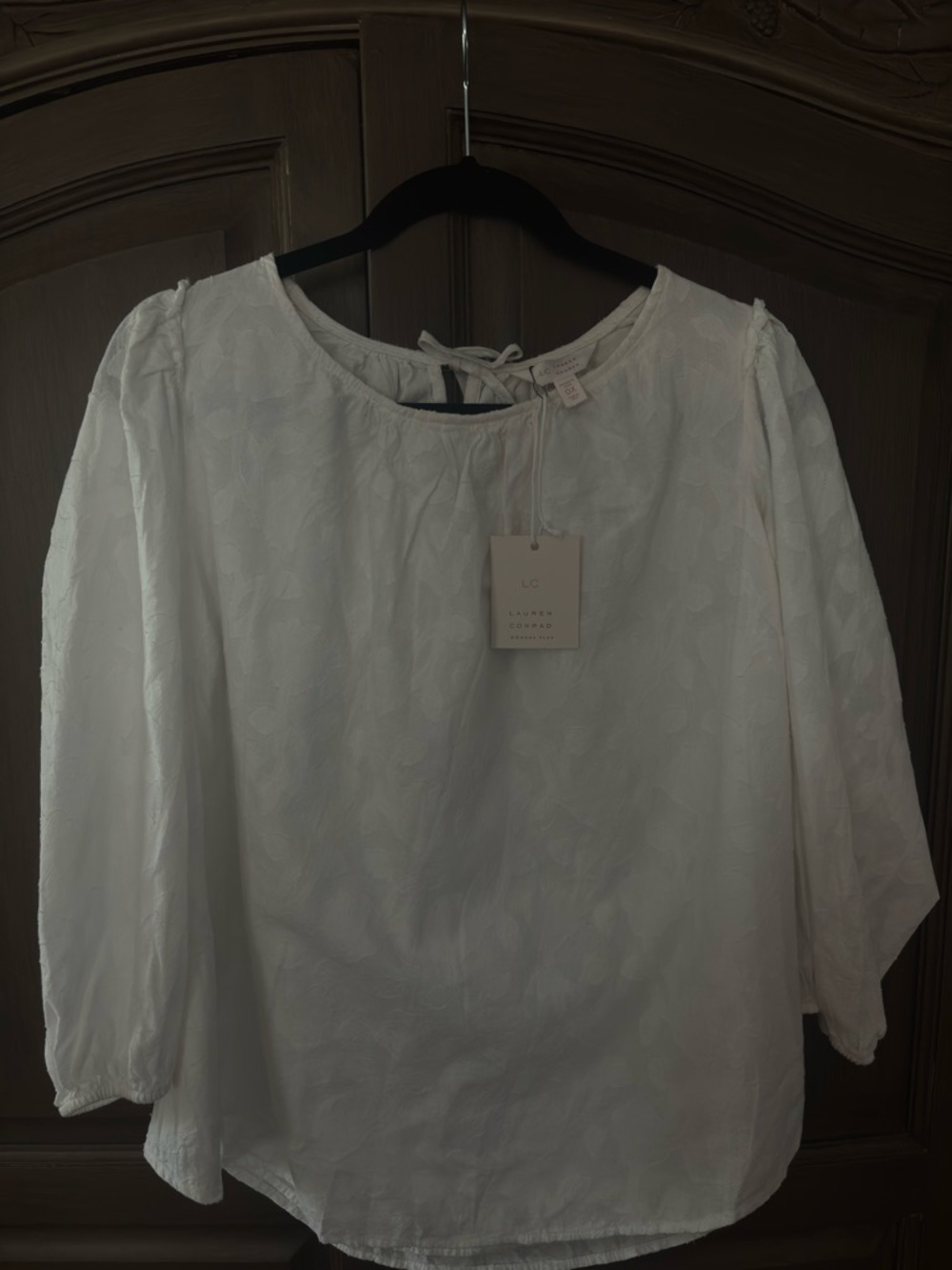 LC Lauren NWT Conrad White Textured Peasant Top 0X